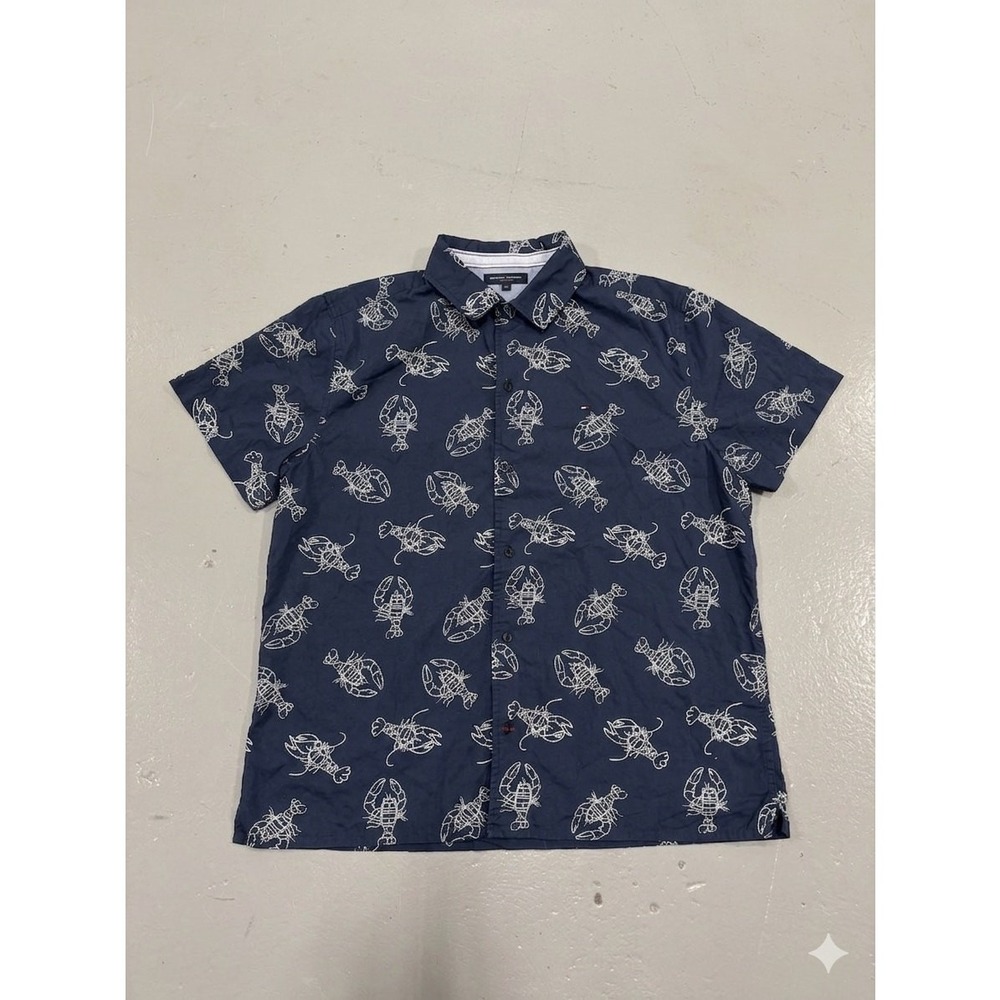 Tommy Hilfiger All Over Print Lobster Short Sleeve Shirt Mens L - Picture 2 of 6